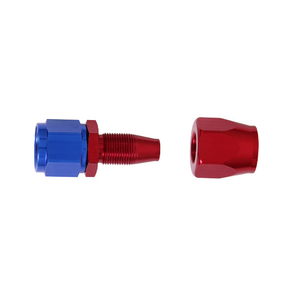 Raccord droit femelle concave tournant JIC UNF/durite tresse inox - Coloris bleu-rouge