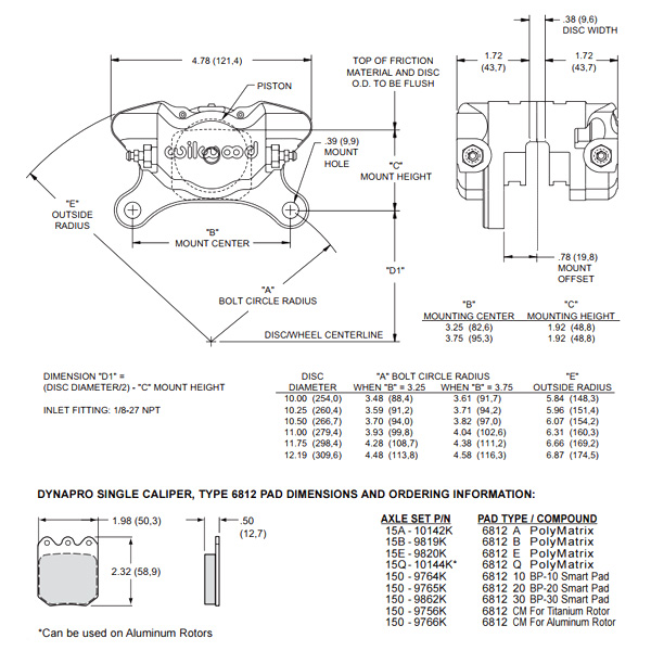 Etrier de frein WILWOOD Dynapro 2 pistons
