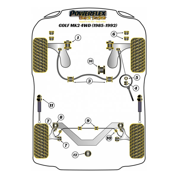 Silent blocs comptition polyurthane Volkswagen Golf 2 Rallye