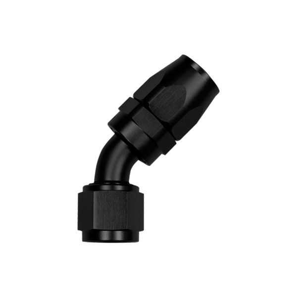 Raccord 45 degrs femelle concave tournant JIC UNF/durite tresse inox - Coloris noir
