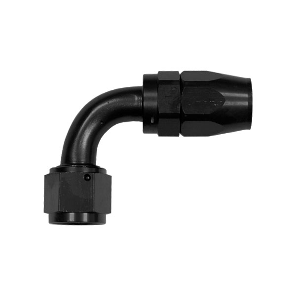 Raccord 90 degrs femelle concave tournant JIC UNF/durite tresse inox - Coloris noir