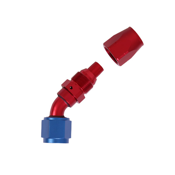 Raccord 45 degrs femelle concave tournant JIC UNF/durite tresse inox - Type Cutter