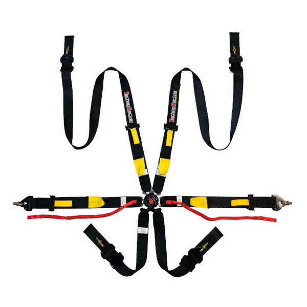 Harnais 6 points TECHNO RACING SPORT PLUS noir-jaune - Homologu� FIA