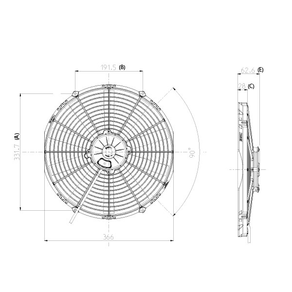 Ventilateur soufflant universel extra-plat diam�tre 382mm-2140 M3H