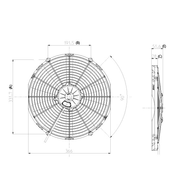 Ventilateur soufflant universel extra-plat diam�tre 382mm-1620 M3H