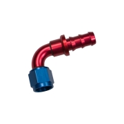 Adaptateur 90 degrs femelle concave JIC UNF/durite - Coloris bleu-rouge