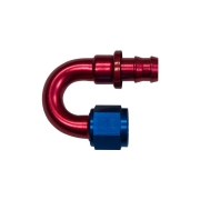 Adaptateur 180 degrs femelle concave JIC UNF/durite - Coloris bleu-rouge